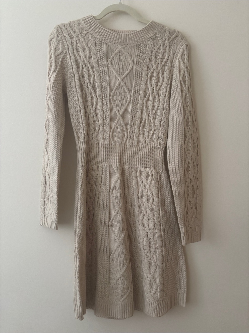 Lucky Brand Cable Knit Long Sleeve Dress in Light Beige